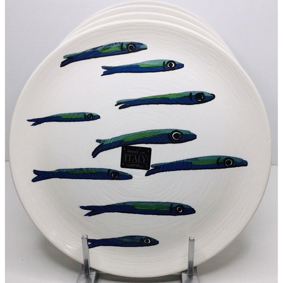 CERAMICHE Italia Other - 4 Dinner Plates Hand-painted 10.5” Round Fish Pottery Made in Italy New